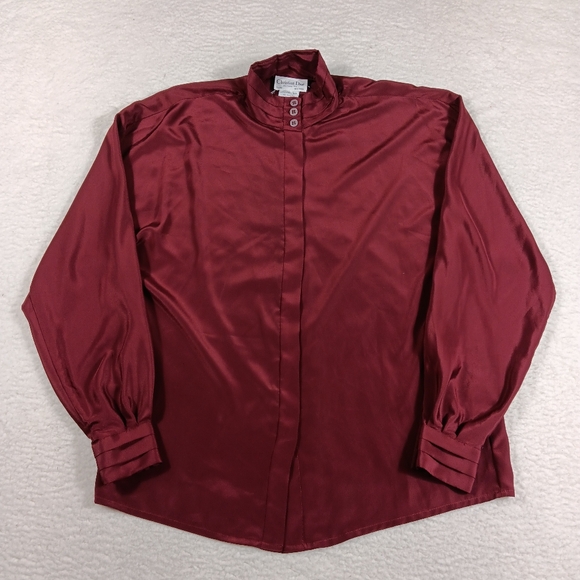 Vintage 80s Christian Dior Seperates Blouse Womens 8 Wine Chemise Old Money